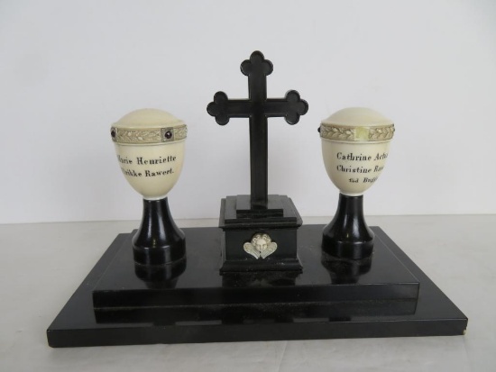 Outstanding 1840's Victorian Carved Ivory Bone Mourning Cane Toppers with Ebony Stand, Includes One