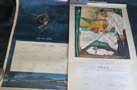Lot of (2) 1940's Antique Chesapeake and Ohio Railroad Chessie Wall Calenders