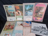 Lot of (8) Antique 1930's Advertising Calenders Includes Lumber & Coal, Tire Shop, Groceries +