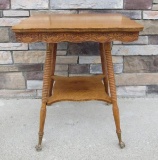 Vintage Oak Parlor Table with Glass Ball and Claw Feet