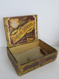 Antique Detroit Ribbon Cigars Wood Cigar Box w/ Paper Label