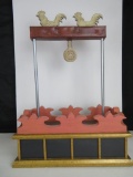 Antique Cast Iron Carnival Game Target with Folk Art Wooden Stand