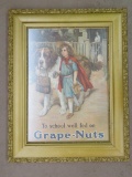 Antique Grape-nuts Cereal Framed Advertising Cardboard Sign 22