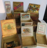 Lot of (7) Antique Paper Label Wood Cigar Boxes, Smaller Sizes