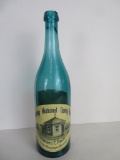 Antique Boothbay Spring Water Aqua Glass Quart Bottle w/ Paper Label