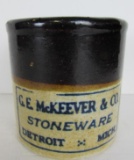 Antique G.E. McKeever & Co (Detroit, MI) Miniature Stoneware Advertising Crock 3
