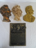 Lot of (4) Antique Abraham Lincoln Cast Metal Building/Wall Plaques
