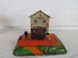 Antique Bing Germany Tin Litho Steam Engine Mill House with Wheel