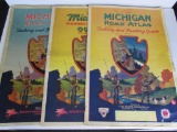 (3) 1940's-1950's Michigan Road Atlas Fishing & Hunting Guides (Mercury Outboard, Socony Oil)