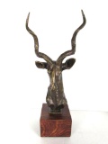 Oustanding Bronze Hauska Bronze Antelope Kudu Bust Sculpture on Wood Base