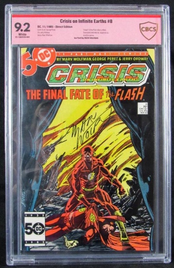 Crisis on Infinite Earths #8 (1985) Key Death of Flash/ Signed by Marv Wolfman CBCS 9.2
