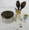 Estate Found Collection of Vanity Items inc. Hair Receiver, Hat Pins and Holder +