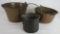 Lot (3) Antique Primitive Metal Pots / Pails with Hand Forged Iron Handles
