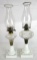 (2) Antique Kerosene Oil Lamps w/ Milk Glass Bases