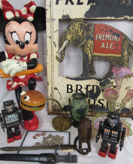 HUGE Antique Auction Advertising Toys Coins Glass