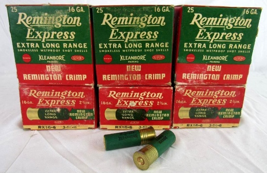 6 Full Vintage Boxes (150 Rds) Remington Express 16 Ga. Shotgun Ammo