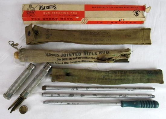 Lot (7) Antique Marbles (Gladsone, MICH) Gun Cleaning Rods / Kits