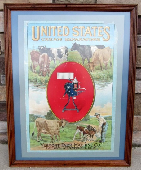 Beautifully Framed & Matted Vermont Farm Machine Cream Separators Advertising Poster