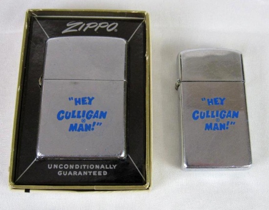 Lot (2) Vintage Culligan Water "Hey Culligan Man" Zippo Lighters