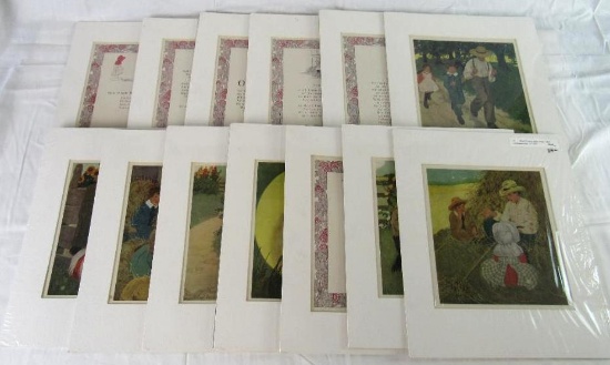 Lot (13) Rare 1907 "The Raggedy Man" Illustrations. Ethel Franklin Betts. Matted