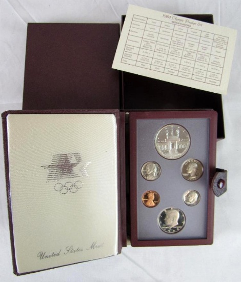 1984 US Mint Olympic Prestige 6 Coin Set w/ Silver Dollar & Half