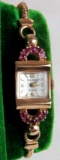 Beautiful 14 kt Rose Gold LeCoultre Incabloc 17 Jewel Ladies Wrist Watch w/ Rubies