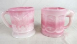 Lot (2) Vintage Pink Rosalene Glass Mugs. Fenton & Heisey