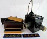 Excellent Antique Bing Germany Tin Magic Slide Projector w/ Magic Slides