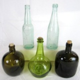 Lot (5) Antique Glass Liquor & Beer Bottles