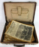 Antique Leather Suitcase Filled w/ 1800's Newspapers Including Civil War