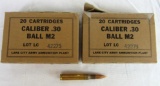 (2) NOS Full Boxes (40 Rounds) Vintage US Military (Lake City, MI) .30 Cal Ball M2 30-06 Ammo
