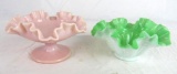 Lot (2) Antique Fenton Art Glass Pieces. Beaded Melon Bowl, and Pink Compote