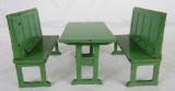 Antique Signed Arcade Cast Iron Toy Furniture Kitchen Table w/ 2 Bench Seats