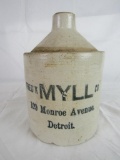 Antique Stoneware Frederick Myll (Detroit) 1/2 Gallon Whiskey Jug