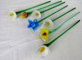 Group (6) Art Glass Murano Style Hand Made Glass Flowers