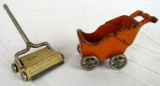 Lot (2) Antique Arcade Cast Iron Toys. Sally Ann Vaccuum Cleaner, and Baby Sroller