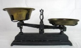 Excellent Antique Cast Iron Balance Scale with Brass Trays