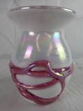 Excellent Signed Gibson Art Glass Hand Made Pink Iridized 5 1/2