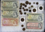 Huge Lot Assorted Vintage Canadian & Other Foreign Coins & Paper Currency