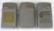 Lot (3) Vintage Zippo Slim Chrome Lighters w/ Advertising