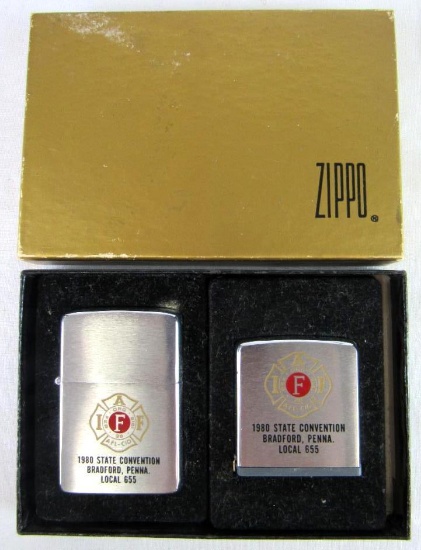 Un-Used 1980 Firefighters Union (Bradford, PA) Local 655 Zippo Lighter & Tape Measure Set MIB