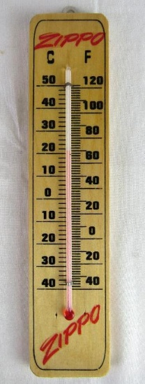 Vintage 9" Wooden Zippo Advertising Thermometer