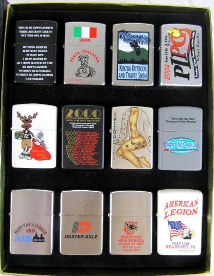 Outstanding Zippo Collector's Case Full (12) of Un-Used Zippo Lighters