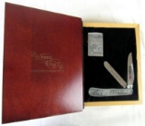 Zippo Case XX Visitors Center Embossed SS Trapper Knife / Lighter Box Set #511