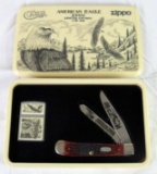 2000 Zippo Case XX American Eagle Trapper Knife / Lighter Scrimshaw Box Set #171/500