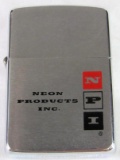 Un-Used 1964 Neon Products Inc. Advertising Zippo Lighter