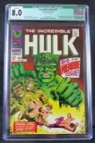 Incredible Hulk #102 (1968) Key 1st Issue/ Silver Age Marvel CGC 8.0-Q