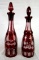(2) Vintage Ruby Cut to Clear Decanter Bottles 14.5