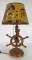 Antique Wooden Ships Wheel Desk Lamp w/ Cowboy Shade