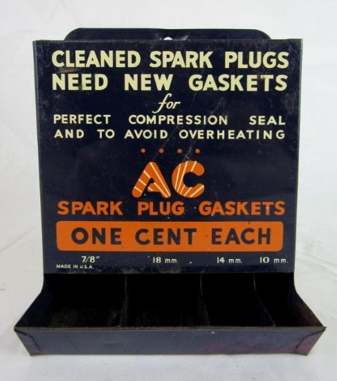 Excellent Antique AC Spark Plug Gasket Tin " One Cent Each" Service Station Counter Display
